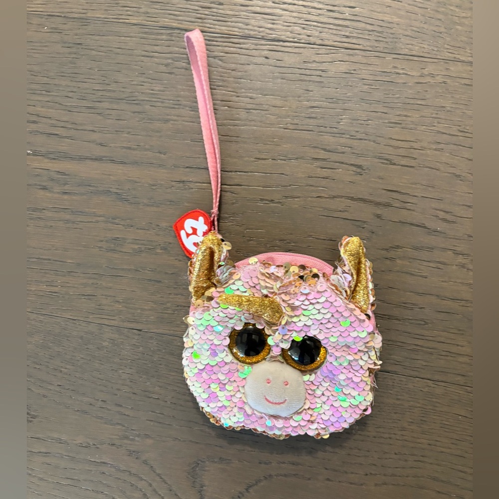 Beanie baby pink kids unicorn sequins wallet NWT